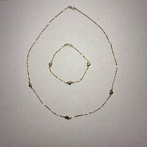 10K Solid Gold Heart Necklace and Bracelet Set